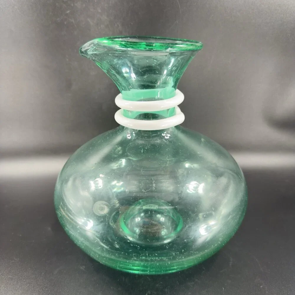 Paola Navone Riviera Crate And Barrel Glass Vase Carafe Decanter Green Signed